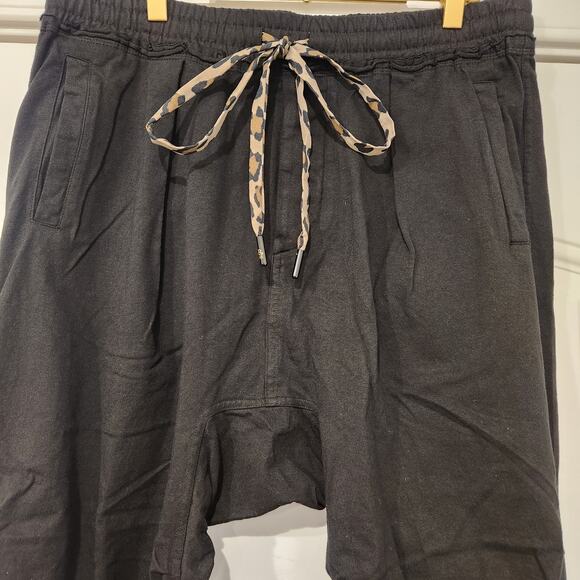 R13 Black Cotton Sweatpants” w/Leopard Tie Belt L 12 10 14 - Picture 5 of 9